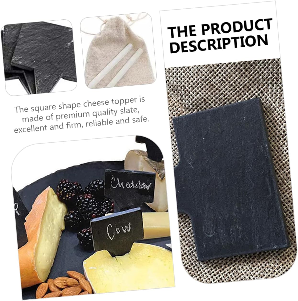 Stone Cheese Label Insert Set with Pencils, Black