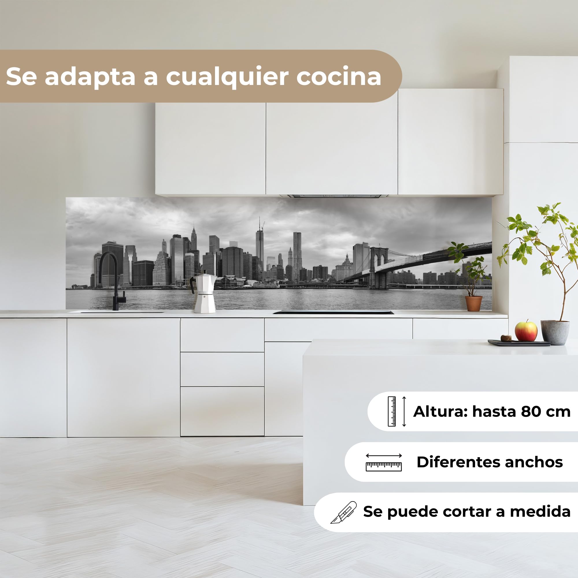 KitchenYeah© Antisalpicaduras Cocina 80x300 cm Adhesivo Salpicadero Protector Pared Salpicaduras Revestimiento Skyline - Puente - Edificios - Incoloro