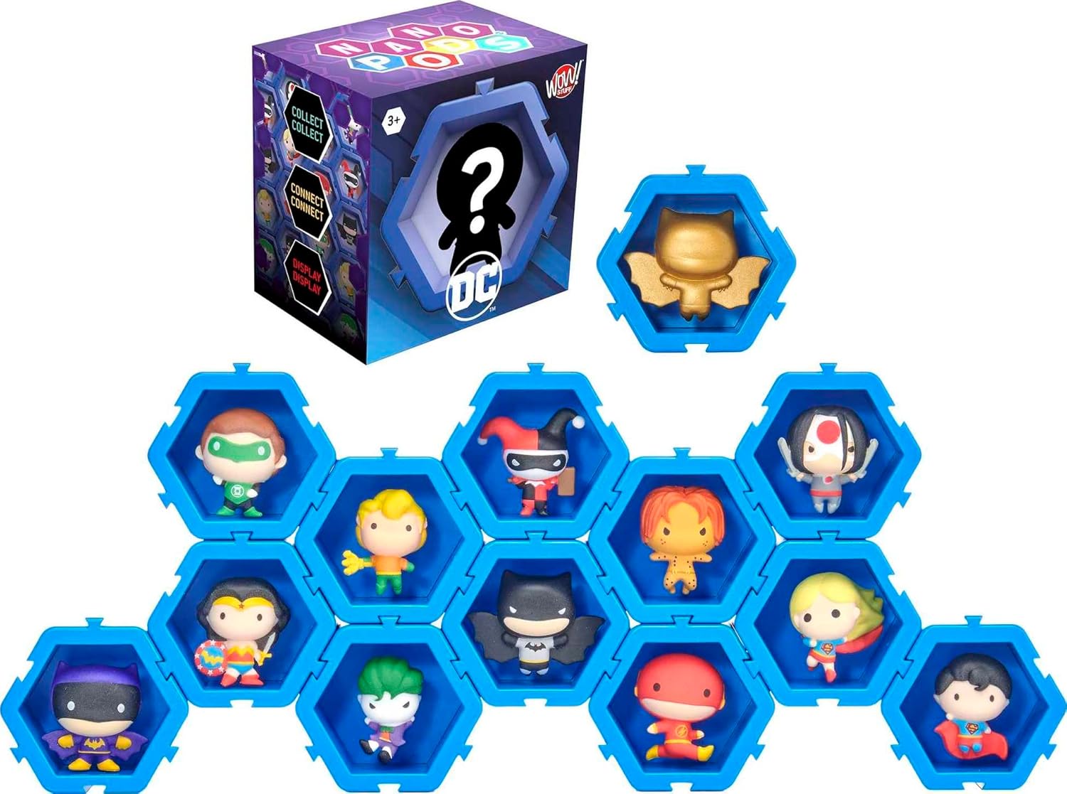 Mattel NANO PODS Connectable Collectable DC Universe Surprise Toy Character Figures Inside Attached Pod, Connect to Other (Styles May Vary) (HTR29)