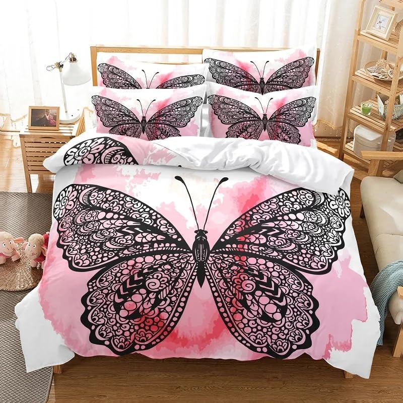 Housse de couette 90x190 papillon rose pour décorer la chambre fille et garçon de votre enfant