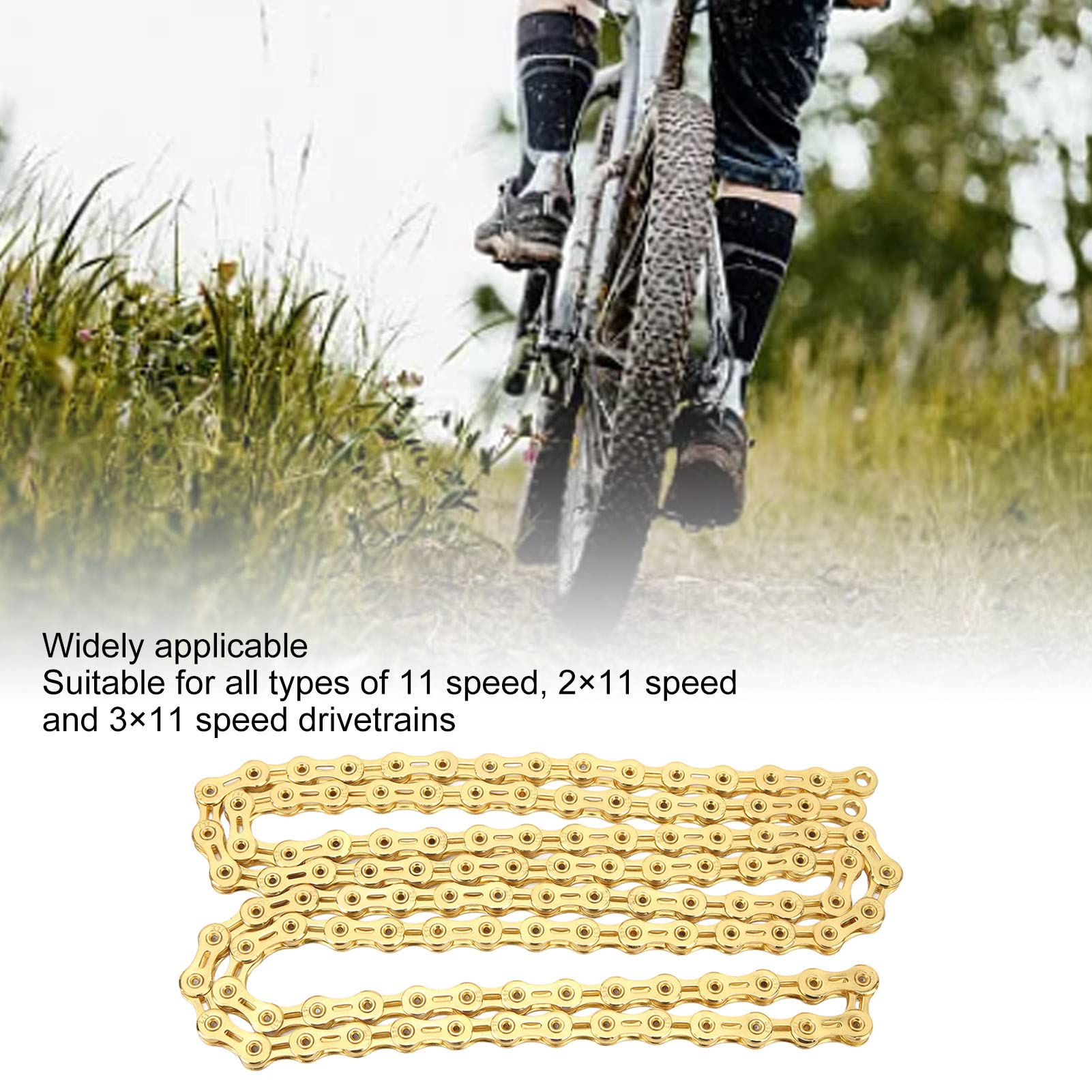Cadena de Bicicleta de Carretera, Cadena de Bicicleta Flexible de 11 Velocidades para Bicicleta de Carretera (Oro)