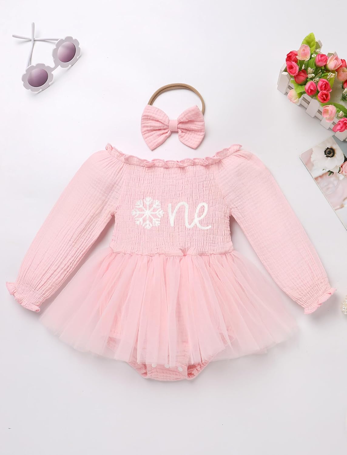 IDOPIP Strawberry Butterfly 1st Birthday Outfit for Baby Girls Embroidery One Romper Smocked Tutu Dress with Headband Clothes - Image 2