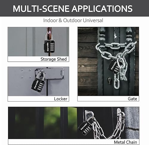 Miniatura 2 de Vervida Candado de combinación reiniciable, paquete de 2 candados combinados de 4 dígitos impermeables para exteriores para casillero de gimnasio