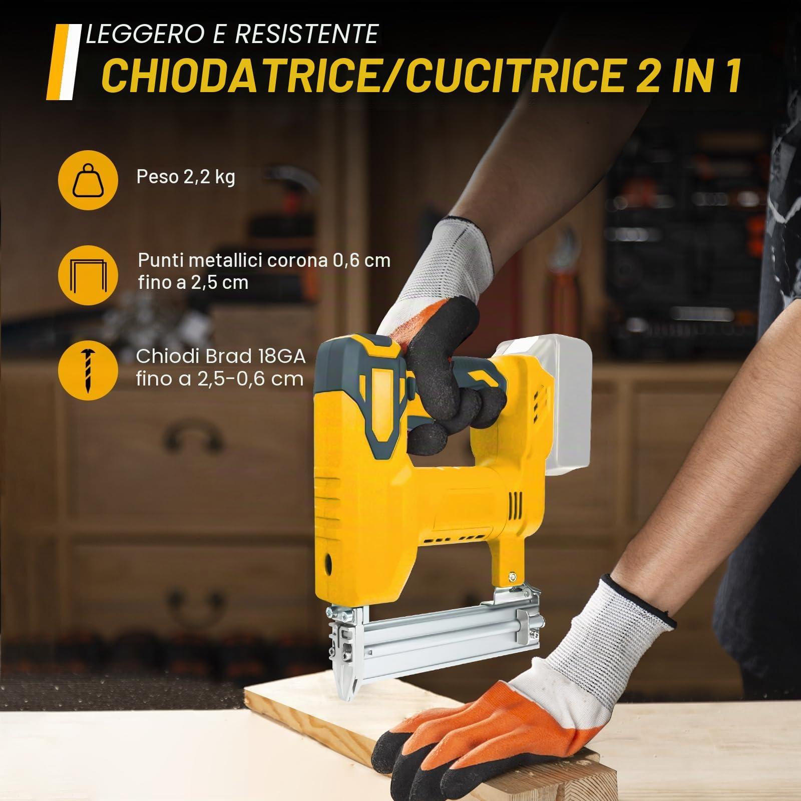 Pistola per unghie a batteria Compatibile con Dewalt 18 V batteria | Graffatrice elettrica senza fili Sparachiodi a Batteria, 2 in 1 cucitrice elettrica con 1000 chiodi dritti e 500 chiodi a U