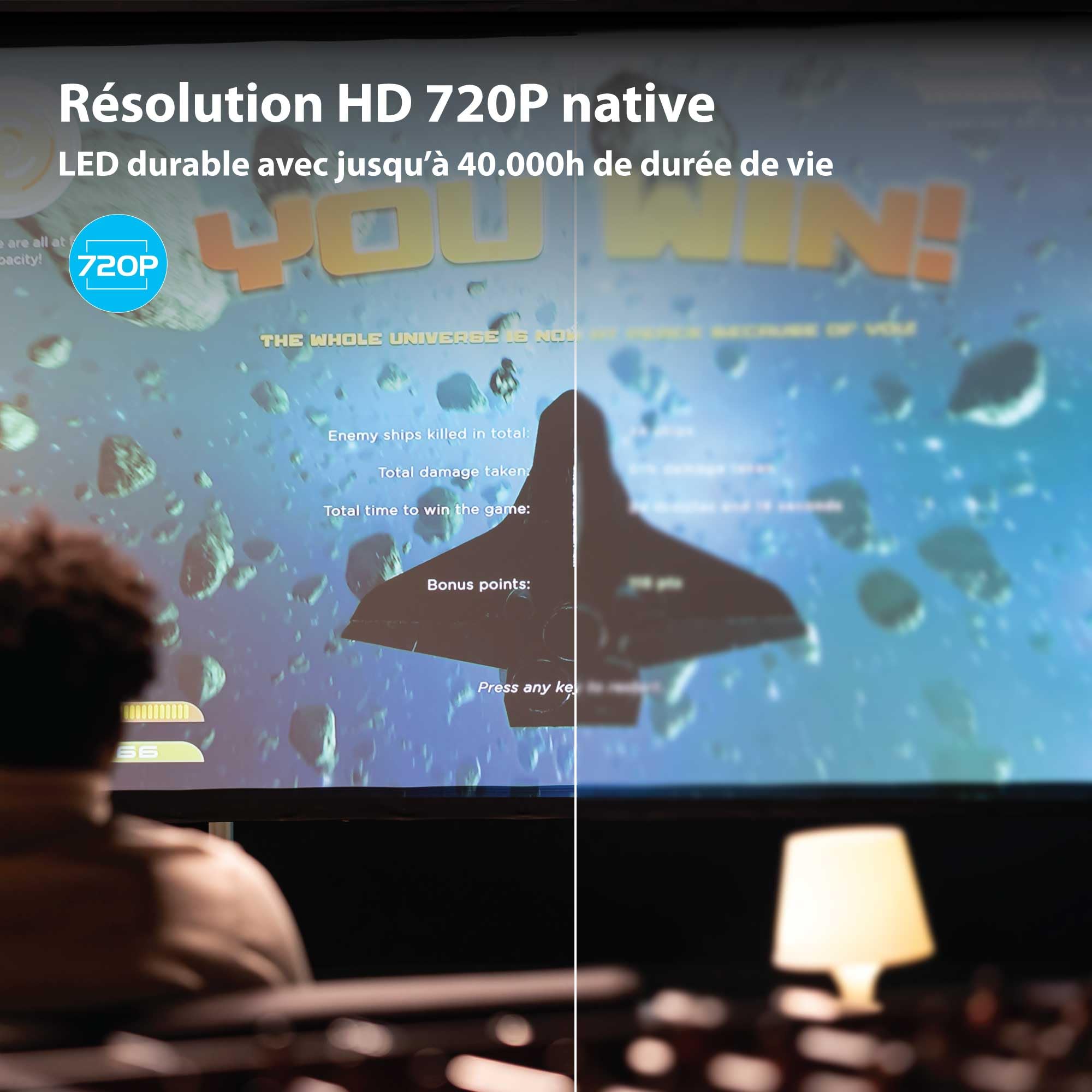 Technaxx Mini-LED HD Projecteur – Vidéoprojecteur Portable avec Résolution HD 720P, Écran 176", LED 40.000h, HDMI/USB/VGA/AV/microSD – Home Cinéma, Jeux & Présentations - TX-127