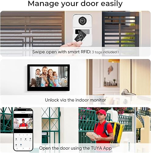 Miniatura 5 de Smart Phone 2 - Sistema de intercomunicación de timbre de video con cable, pantalla táctil de 7 pulgadas con soporte de visión nocturna, desbloqueo