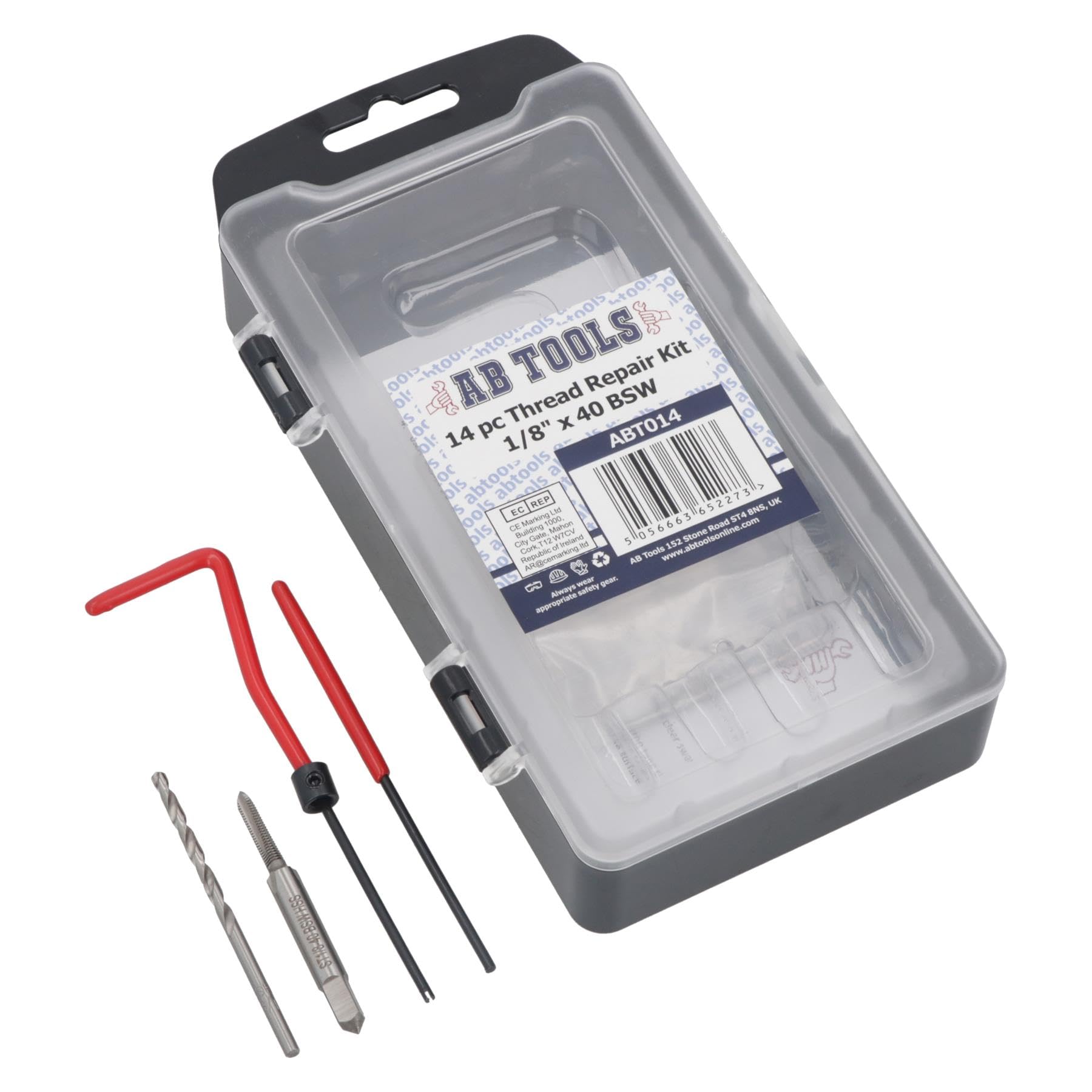 AB Tools 1/8 "x 40 BSW Kit di riparazione filo Helicoil Set per fili danneggiati 14pc