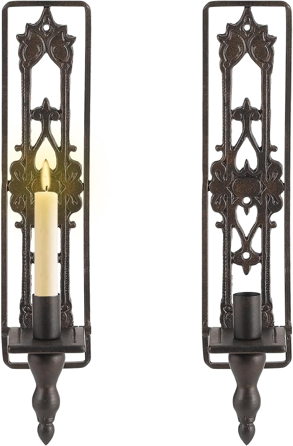 Wall Candle Sconces Set of Two, Cast Iron Wall Sconce Candle Holder, Rectangular Candle Holders Decor Set of 2, Antique Hanging Candle Sconce for Living Room Bedroom Weddings Event