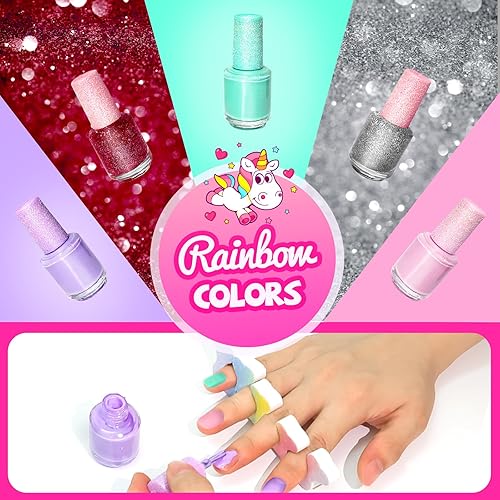 Miniatura 3 de Juego de esmaltes de uñas para niñas, kit de arte de uñas para niños con secador de uñas, esmalte de uñas, polvo de purpurina, uñas postizas,