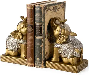 Elephant Book Ends for Shelves, Vintage Decorative Bookends, Gold