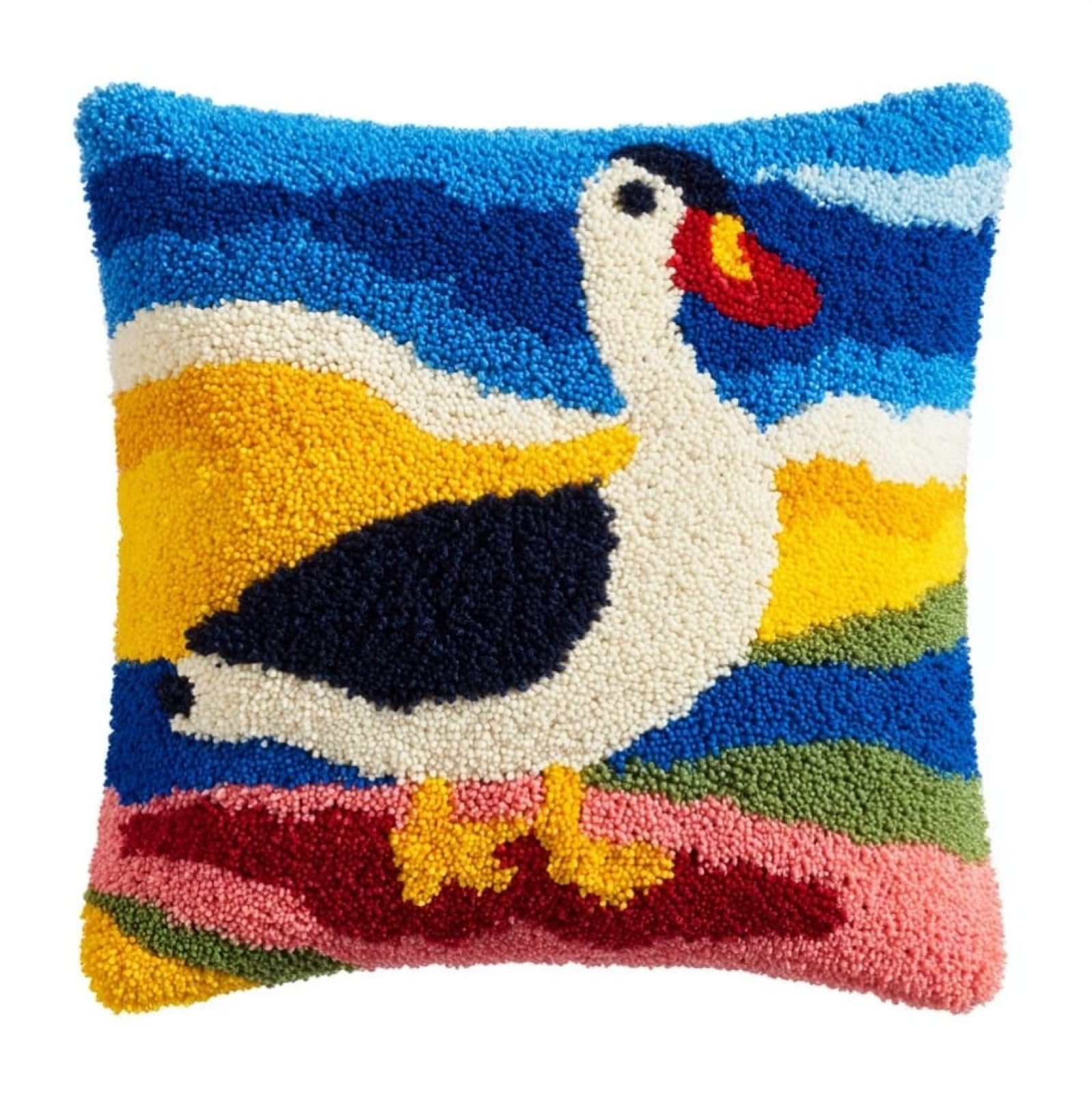 Henypt Latch Hook Cushion Kits for Adults 43x43cm,Animal Goose Creative Latch Hook Pillow Case Kit for Christmas Home Sofa Decoration