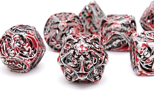 Miniatura 2 de Juego de dados DND de metal hueco, calaveras, manchas de sangre antiguas, juego de 7 piezas para Dungeons and Dragons RPG MTG, D&D Pathfinder