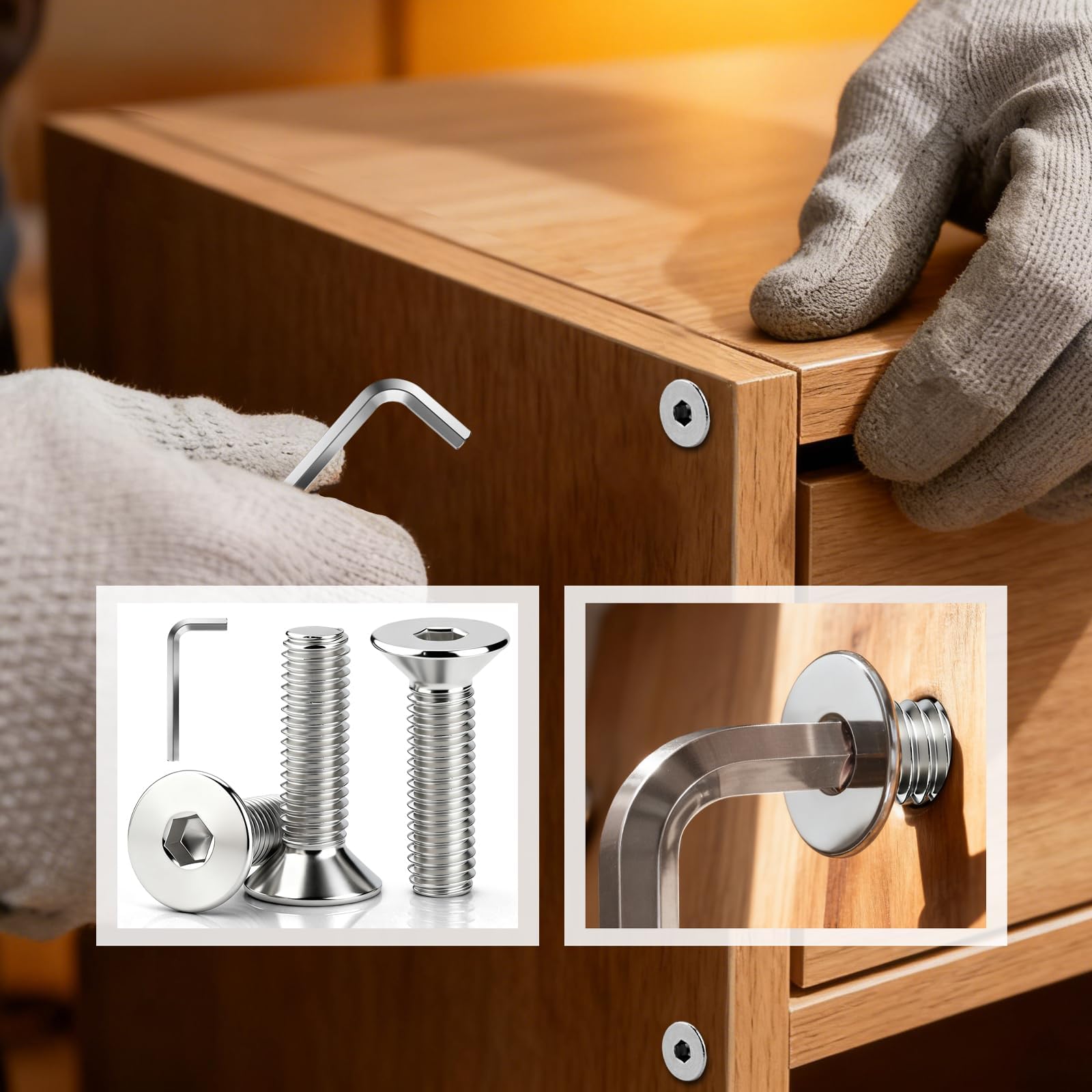Viti a testa svasata M8, esagono incassato M8 x 25 mm, in acciaio inox a testa svasata, filettatura completa con 1 chiave a esagono incassato da 5 mm, per montaggio e riparazione (argento)