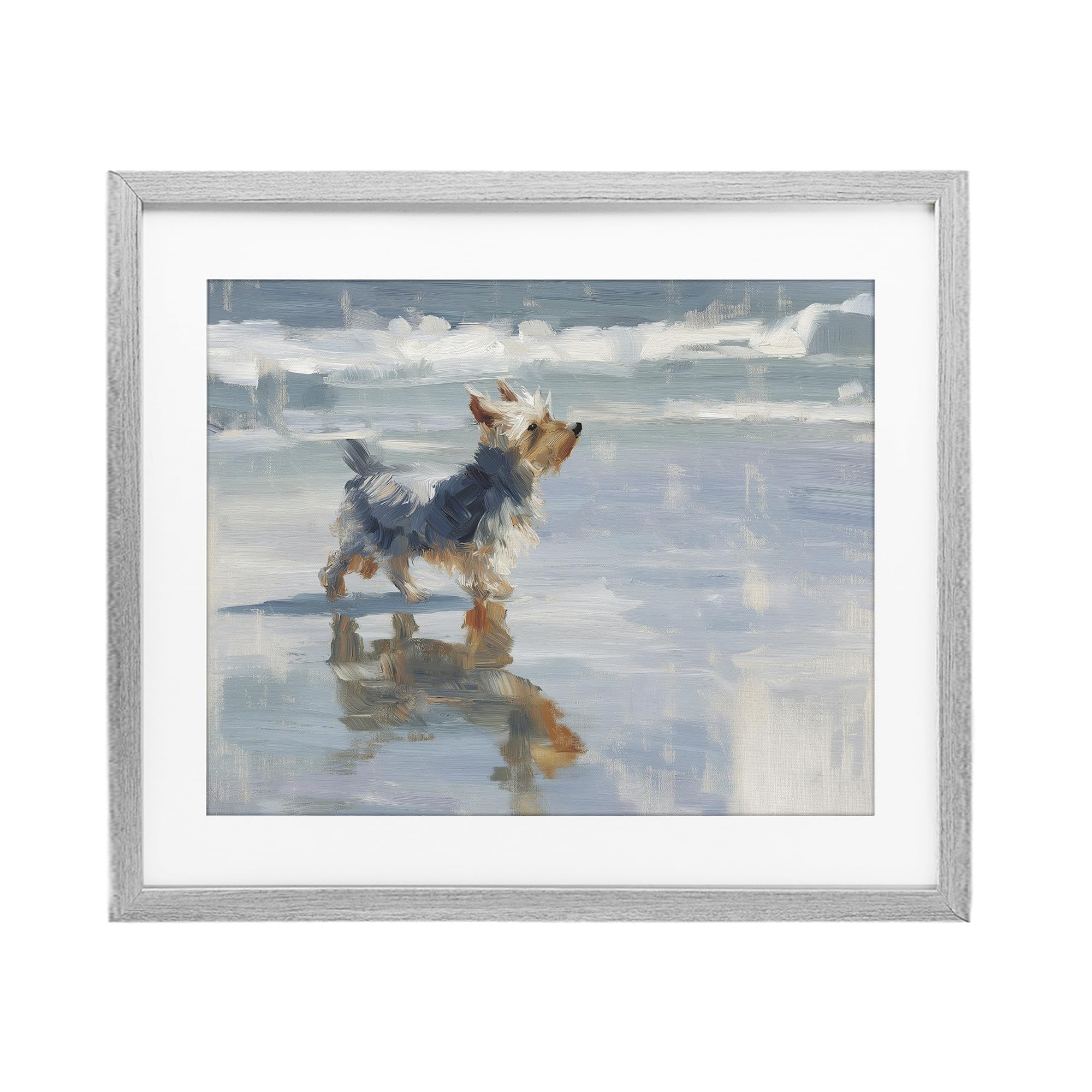Stupell Industries 'Yorkie's Quiet Moment', Framed Print Under Glass, Gray, 21 x 17 Inches, Easy to Hang and Sturdy, Made in USA, by Svetlana Aleynikova