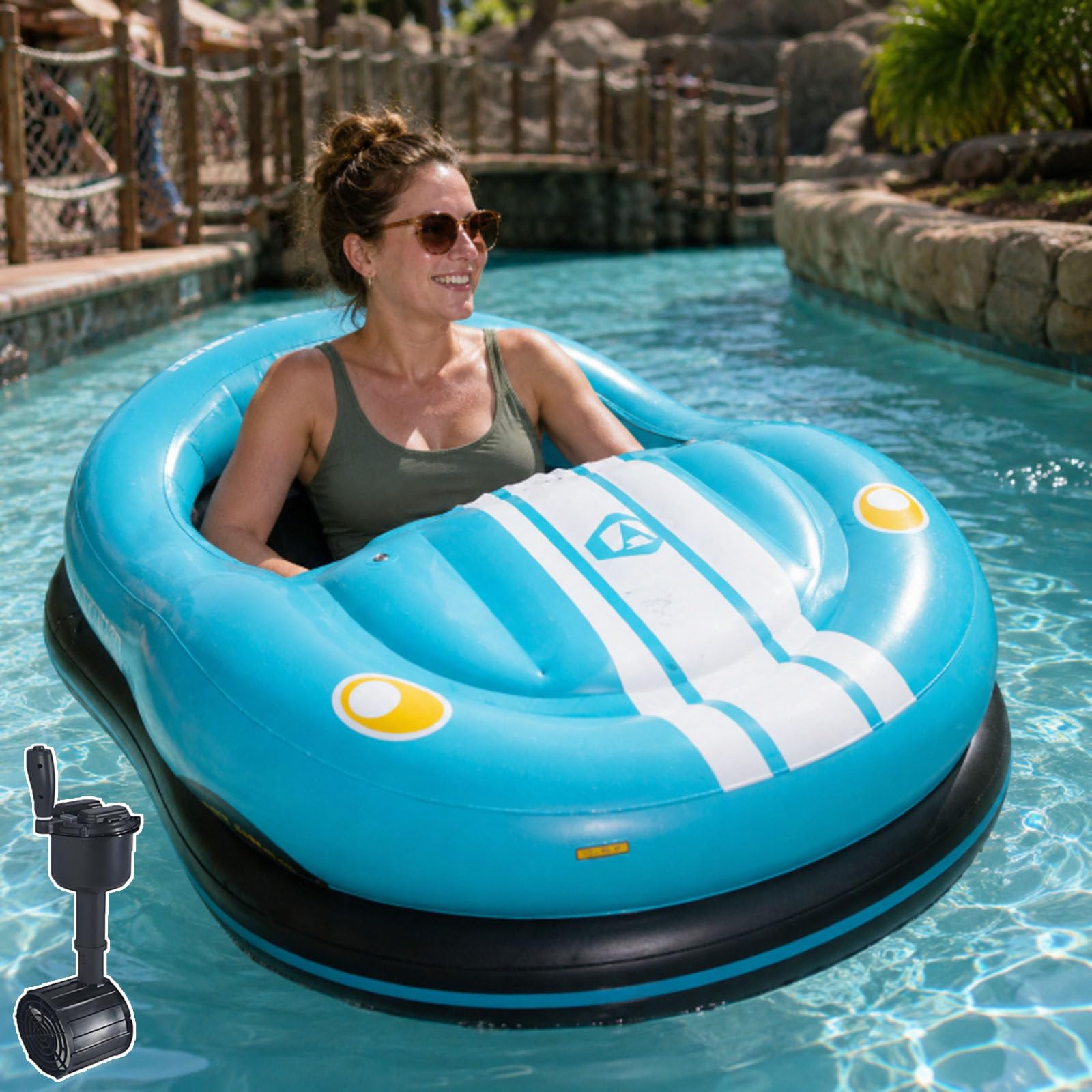ErShangMao 50w Motorized Pool Float,Inflatable Motorized Bumper Boat With 360 Degree Steering,Electric Inflatable Water Blob,75 X 45 X 30 In Adult Water Ride W/Cordless Pump,360° Rotation Control