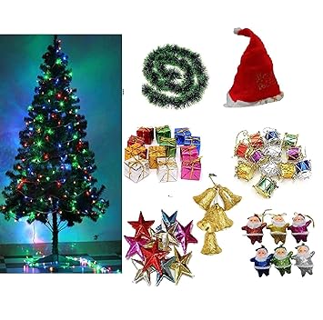 4 Feet Christmas Xmas Tree with Light, 50 Decoration Ornaments, Garland - X-mas Tree Combo for Home Decoration with Props- Christmas Decoration - Christmas Gifts