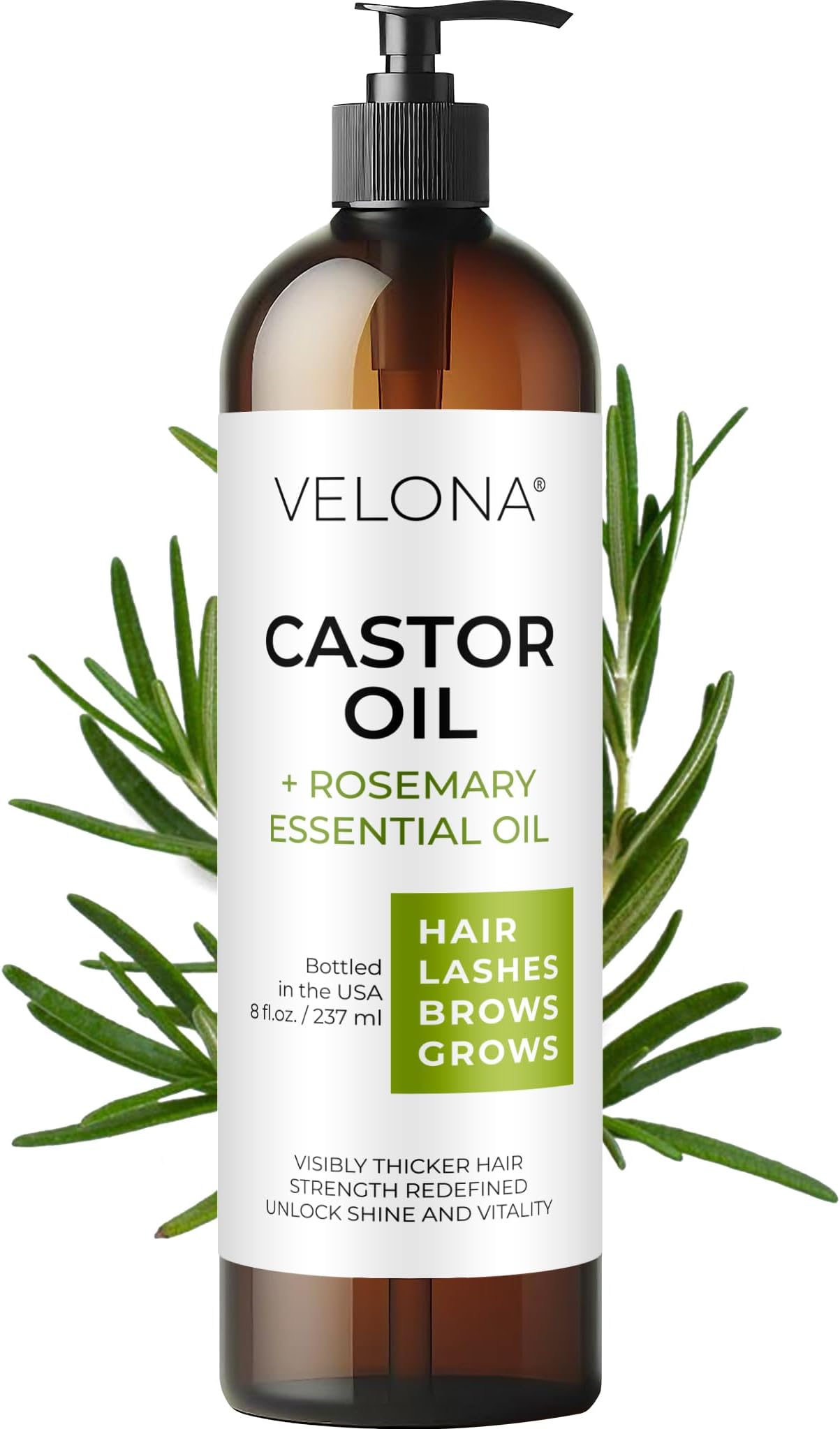 velona Castor Oil with Rosemary Oil - 8 Fl Oz | Hair Growth | Hair, Scalp, Eyelashes, Eyebrows | 100% Natural and Pure