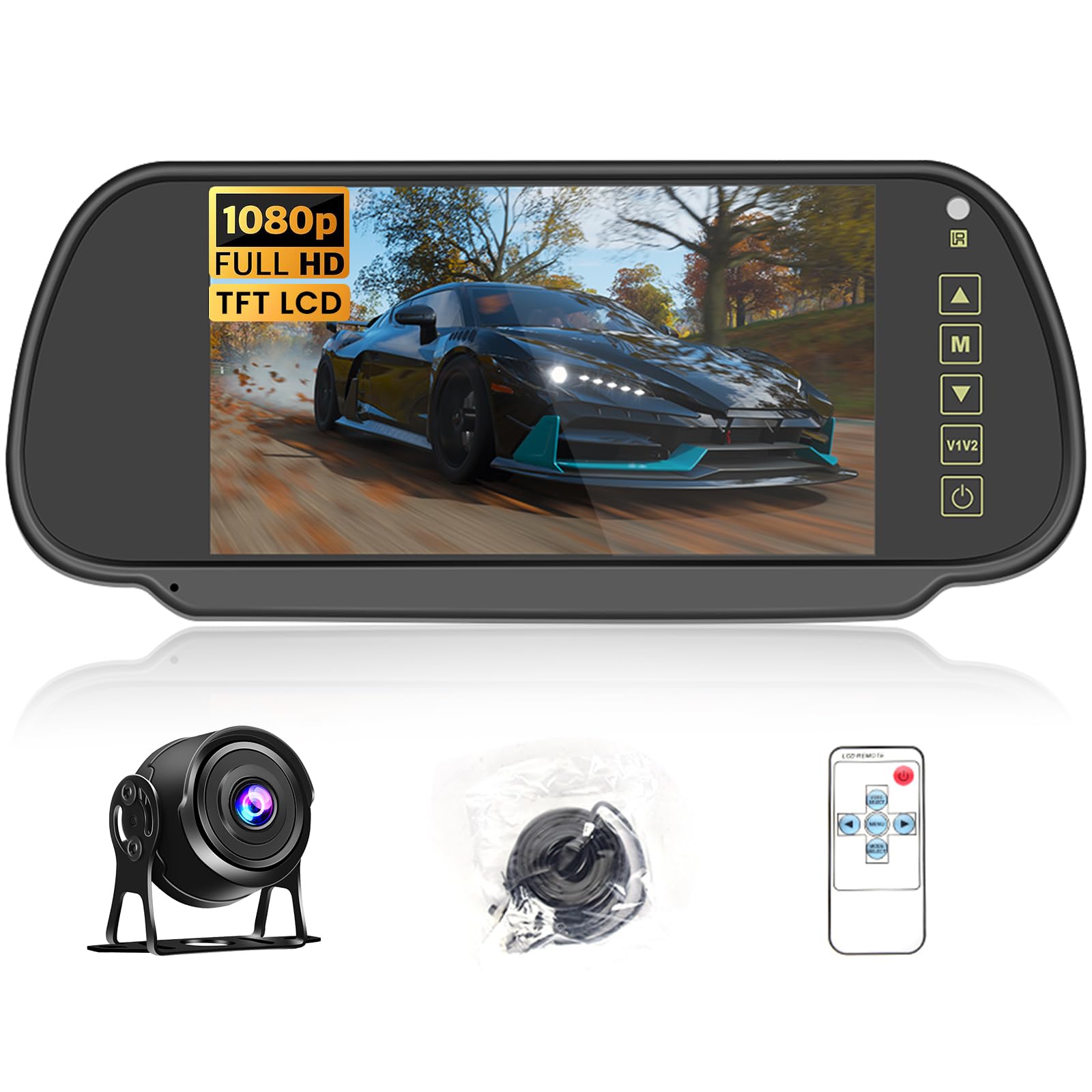 Hikity Kit de Cámara de Marcha Atrás con Pantalla LCD de 7" y Cámara Trasera AHD, Señal Estable, IP66 Impermeable, IR Visión Nocturna 4-Pin 15M Camión/Remolque/Bus/Camara de Marcha (12-24V)