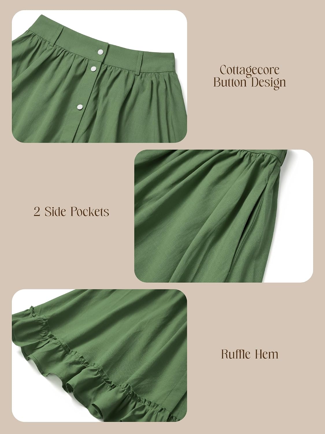 YESSA Womens Renaissance Medieval Skirt,High Waist Button Up Ruffle Hem Peasant Maxi Skirt,Ren Faire Boho Pirate Costume
