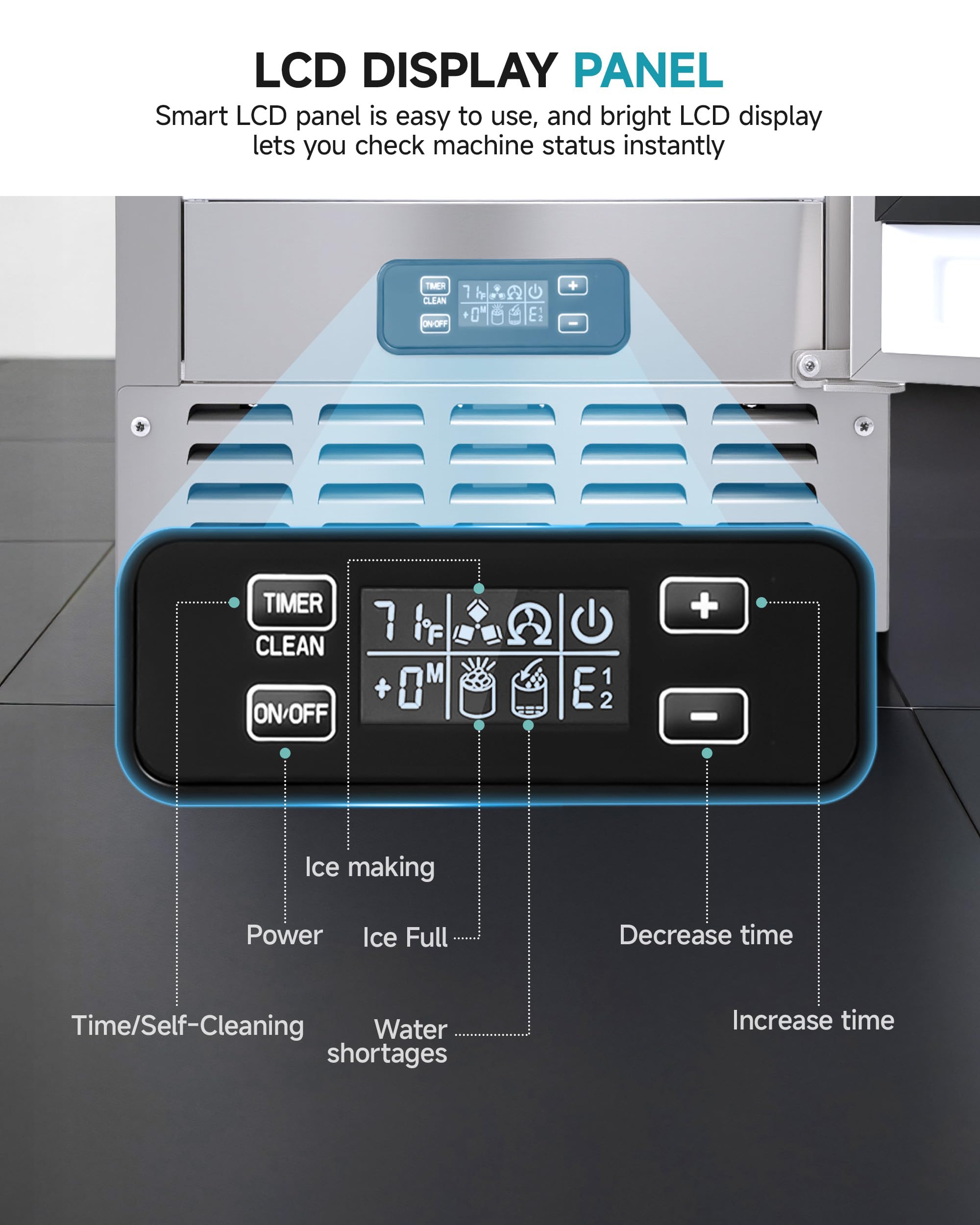 Euhomy Under Counter Nugget Ice Maker Machine, 70lbs/Day, Bulit-In Freestanding Ice Maker With Double Ice Baskets, Self-Cleaning & 24h Timer Ice Machine, For Home Use(Silver) on Fridge.com - View 4