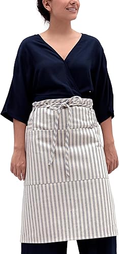 MEEMA Delantales con bolsillos  Algodón reciclado y mezclilla  Delantal unisex para barista o chef  Tela duradera, talla única