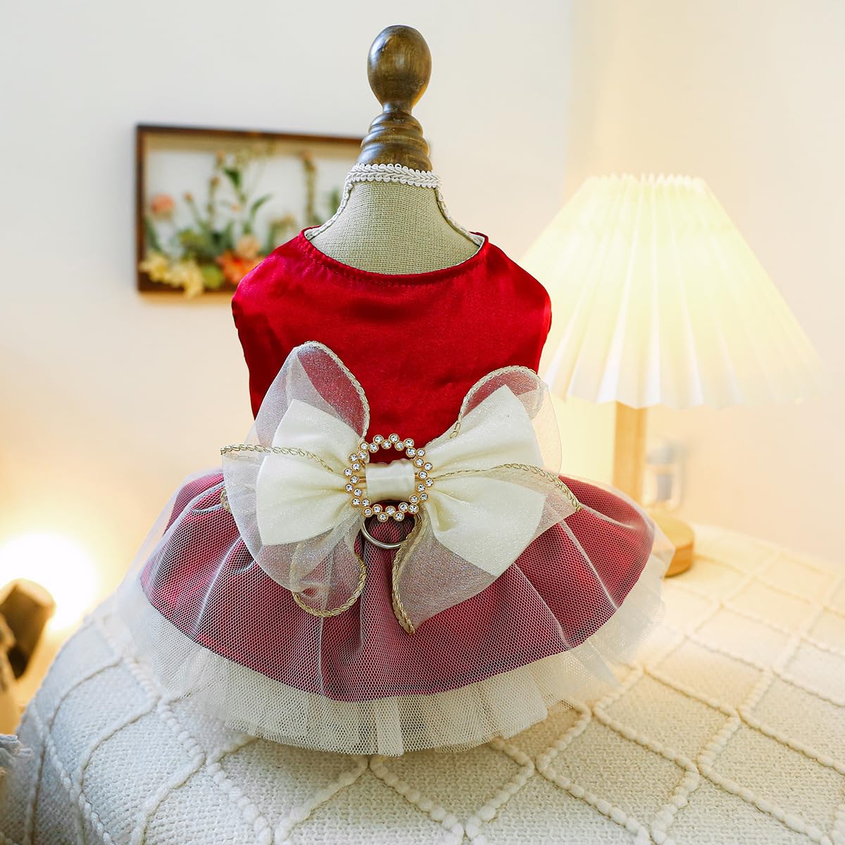 BT Bear Small Dog Dress - Puppy Skirt with Retro Bow - Dog Princess Dress for Cats - Wedding Lace Tutu Skirt (Wine Red, XS) - Image 2