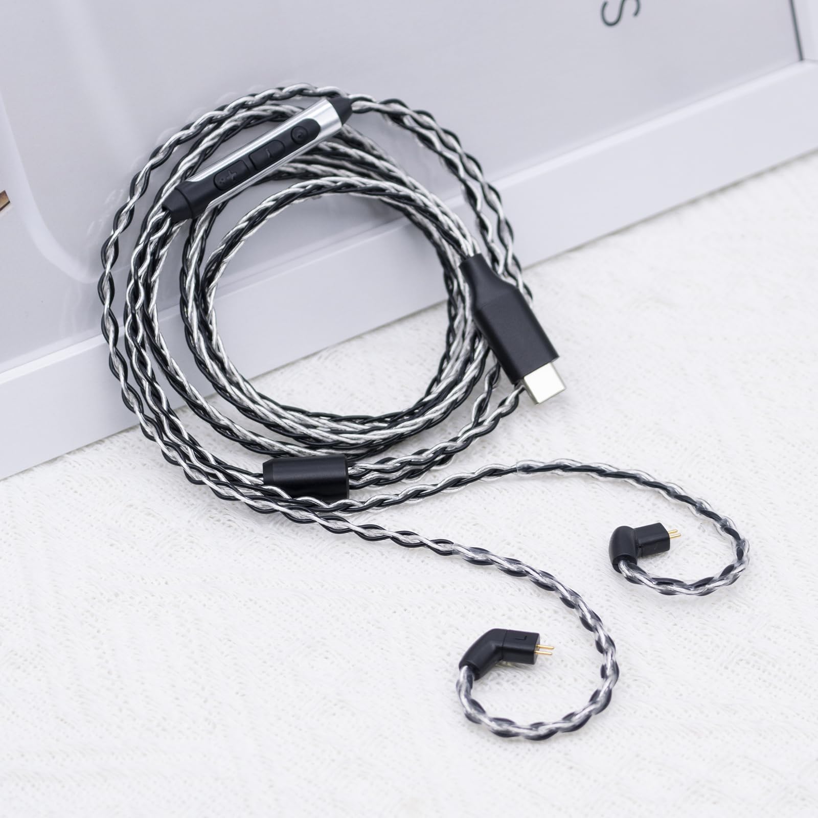 Herdslive IEM Earphone Earbuds Cable, Type-C Plug Upgraded Headsets Replacement Cable with Mic, 2PIN/MMCX/TFZ DAC Chip 8-Strand Headphone Monitor Cable Cord - TFZpins with mic