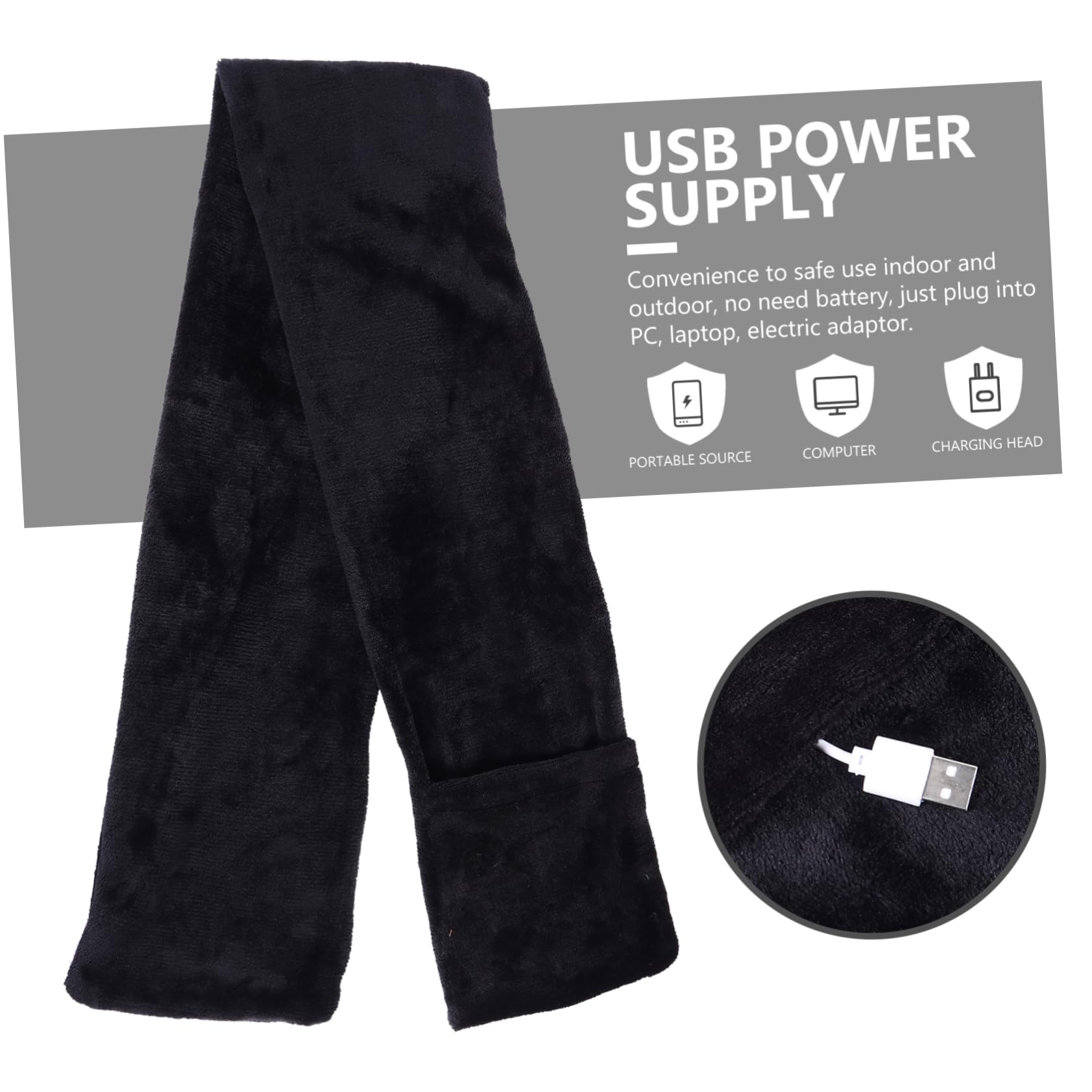 VALICLUD Bufanda Calefactable de Terciopelo Calentada Bufanda Cálida para Invierno Carga USB Cuello