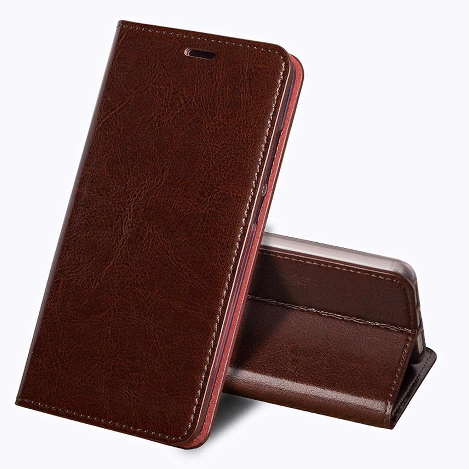 Funda de piel iPhone 14 cuero legítimo con cierre magnético marrón 8