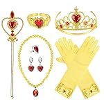 Princess Dress Up Party Accessories for Princess Costume Gloves Tiara Wand Necklace Earrings Bracelet and Ring Gift Set 9pcs (Yellow, Set of 7, 9pcs)