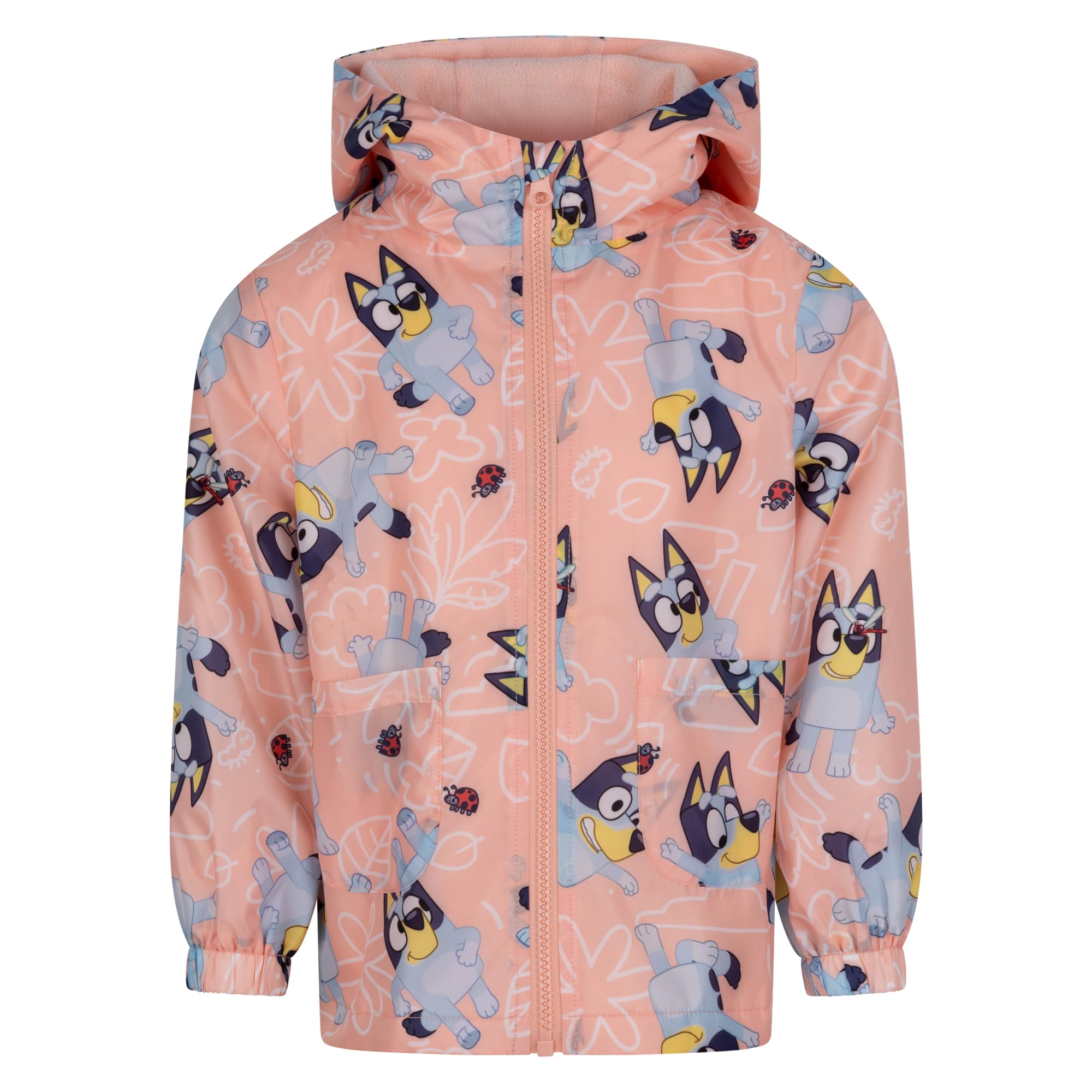 Bluey Raincoat with Hood, Insulated fleece lined Jacket, Bluey, 7-8 Years: 128cm, Pink