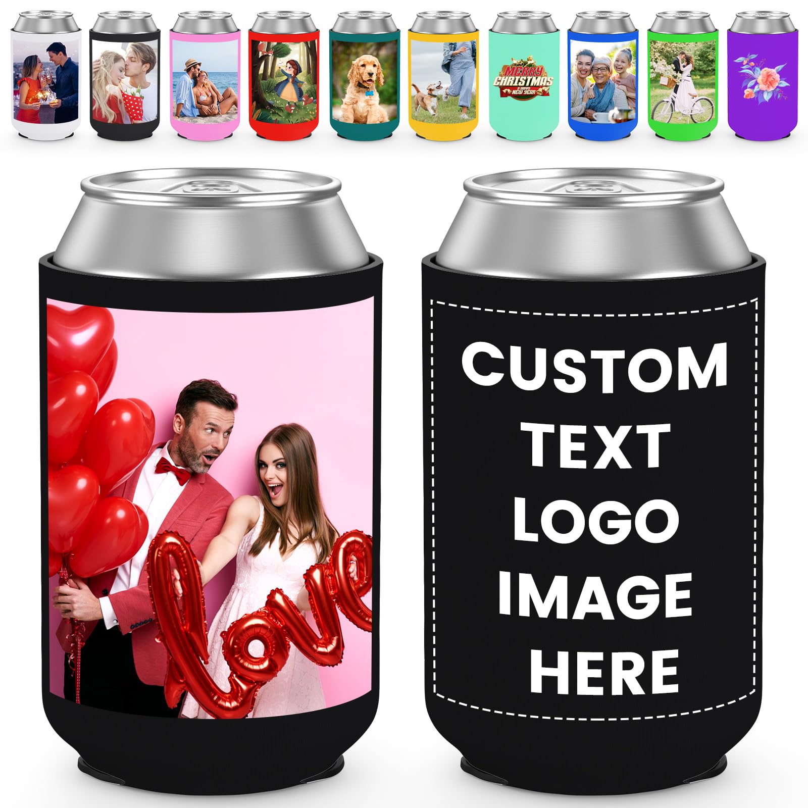 Premium Custom Can Cooler Bulk - Multi-Color Personalized Can Sleeve Beverage Bottle Holder with Logo Image Text
