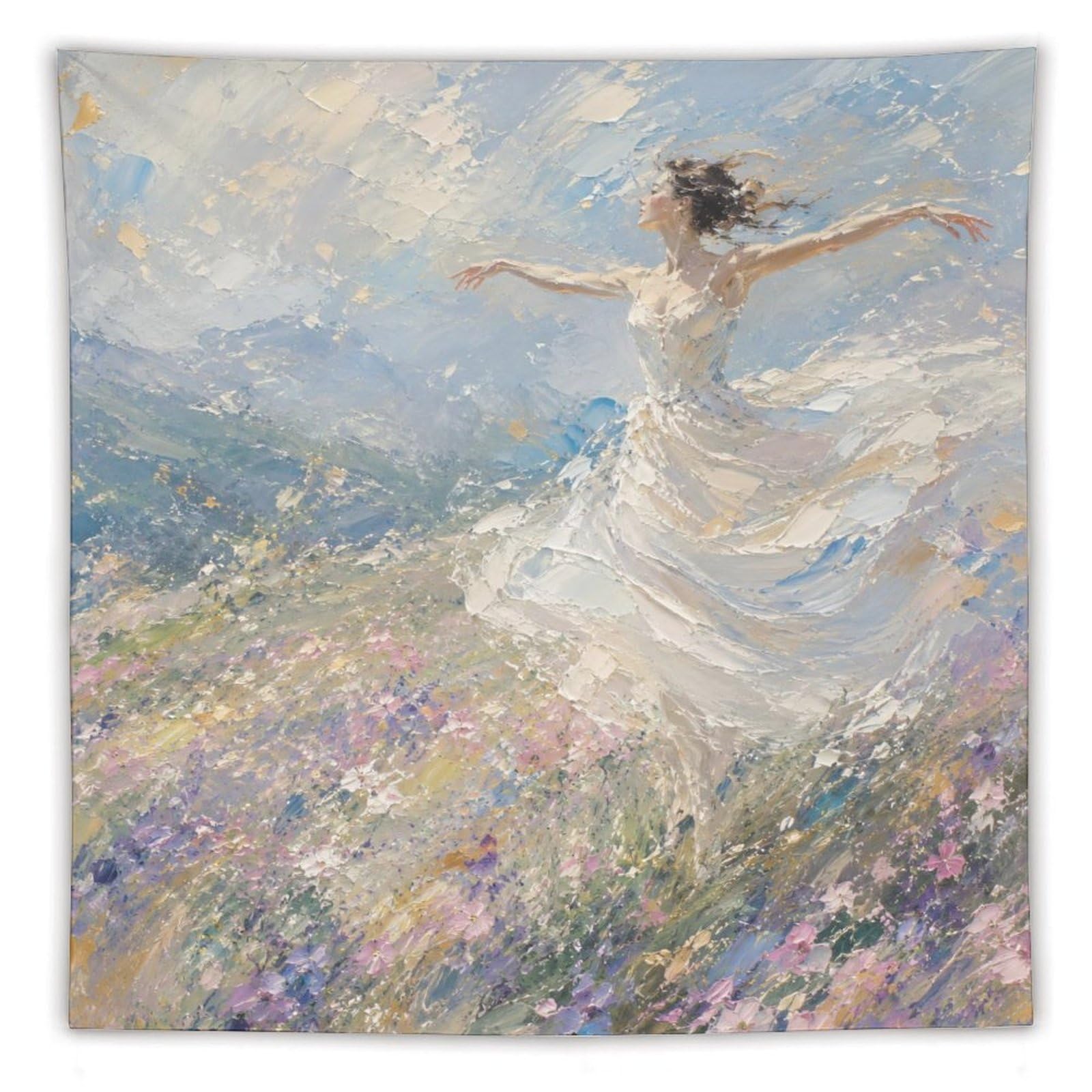 W7C8U2X3 Ballerina Meadow Wall Tapestry, Impressionist, Impressionist Light