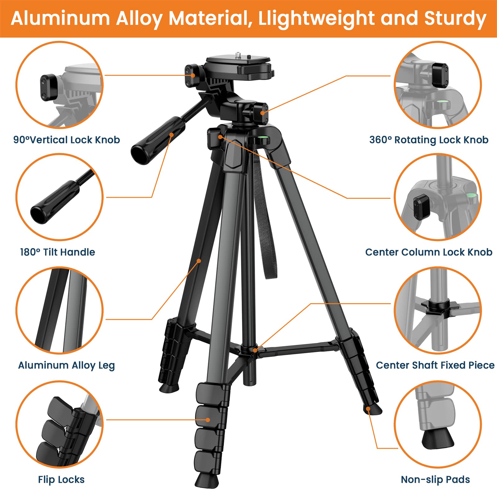 MACTREM Trípode de aluminio de 172 cm Para móvil, Trípode Para cámara Compatible Con iPhone/Samsung/cámaras compactas/iPad, Tripode Para Movil Profesional Con Mando Distancia Inalámbrico