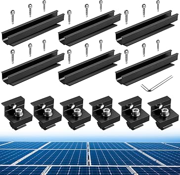 Anbte Solar Panel Roof Mounting Kit, 7.87" Aluminium Solar Rail & Clamps | Solar Panel Bracket For Thickness 30/35mm Panel, Corrosion-Free, For Metal Roof, Tin Roof, Flat Roof, Sheet Roof, RV, Black