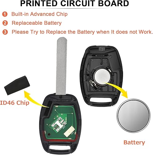 Miniatura 4 de Llavero compatible con Honda Accord 2008-2012 (solo Sedán), reemplazo de llavero Honda Pilot 2009-2015 para KR55WK49308