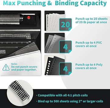 Binditek Spiral Binding Machine, 4:1 Pitch, 20-Sheet Punch, with Bonus Kit