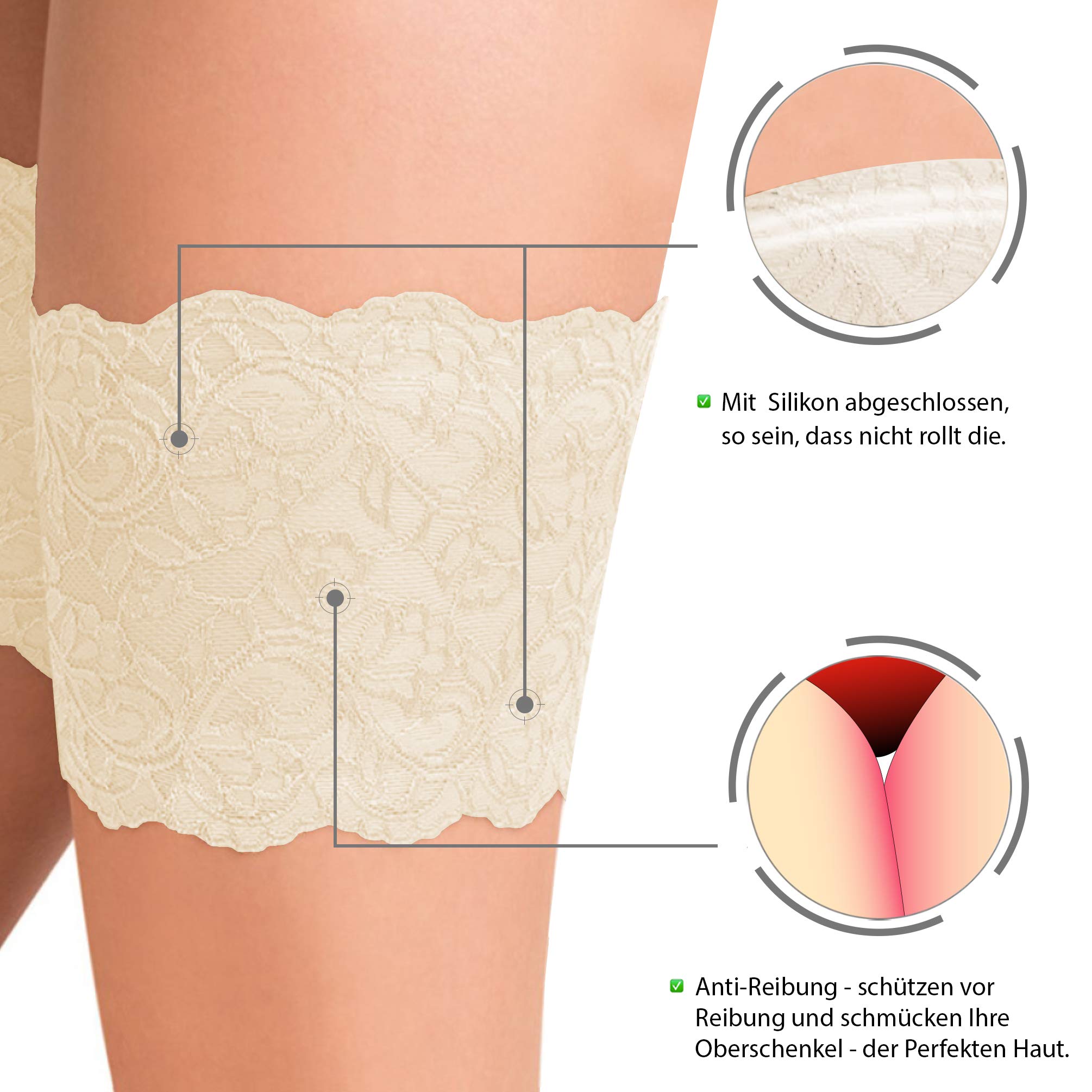 Elastische Oberschenkelbänder Gegen Reibung Spitze Anti Chafing Schenkel Band - Beige Schwarz von Gabriella