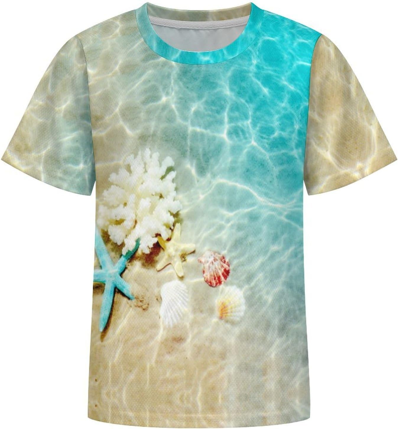 Starfish Coral and Seashell on Beach T Shirt for Boy Girl Top Short Sleeve T-Shirt Graphic Tee