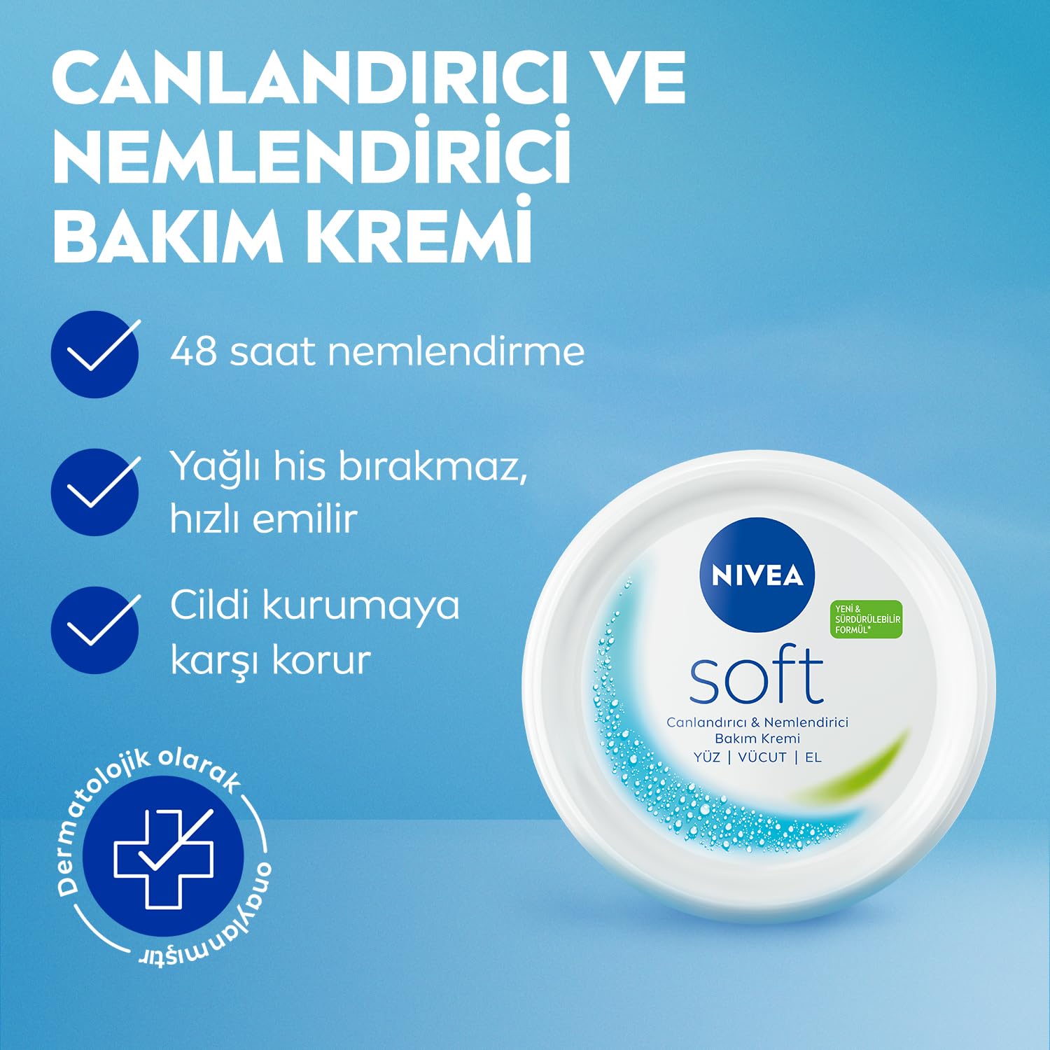 NIVEA Soft Nemlendirici Bakım Kremi 300 ml, 48 Saat Nemlendirme, Jojba Yağı,E Vitamini, Yüz,El,Vücut İçin,Paraben İçermez
