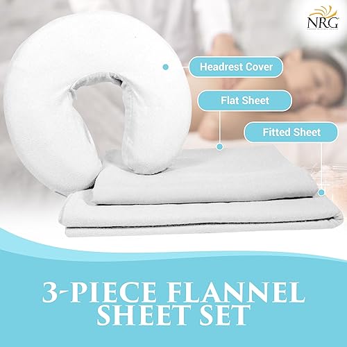 Miniatura 6 de NRG Juego de sábanas de franela de lujo para masaje, color blanco, juego de 3 piezas, incluye funda para la cuna facial, sábana plana de masaje y