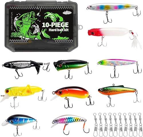 Miniatura 7 de Señuelos de pesca - Caja de aparejos con aparejos incluidos, kit de pesca con VIB, ranas, minnows, cebos suaves, ganchos y accesorios de pesas, kit