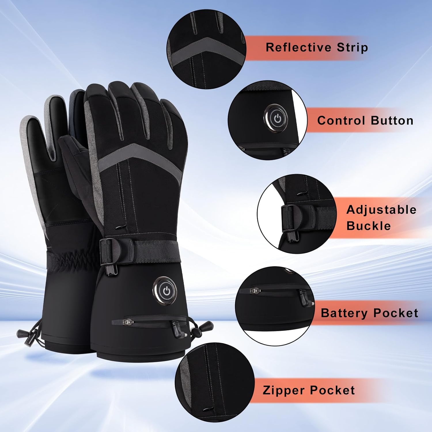 Heated Gloves for Men Women, New Upgrade Rechargeable 6000mAh Heated Gloves, Touchscreen Waterproof Winter Heated Motorcycle Gloves Skiing Camping Hunting Cycing Hiking Fishing Gloves