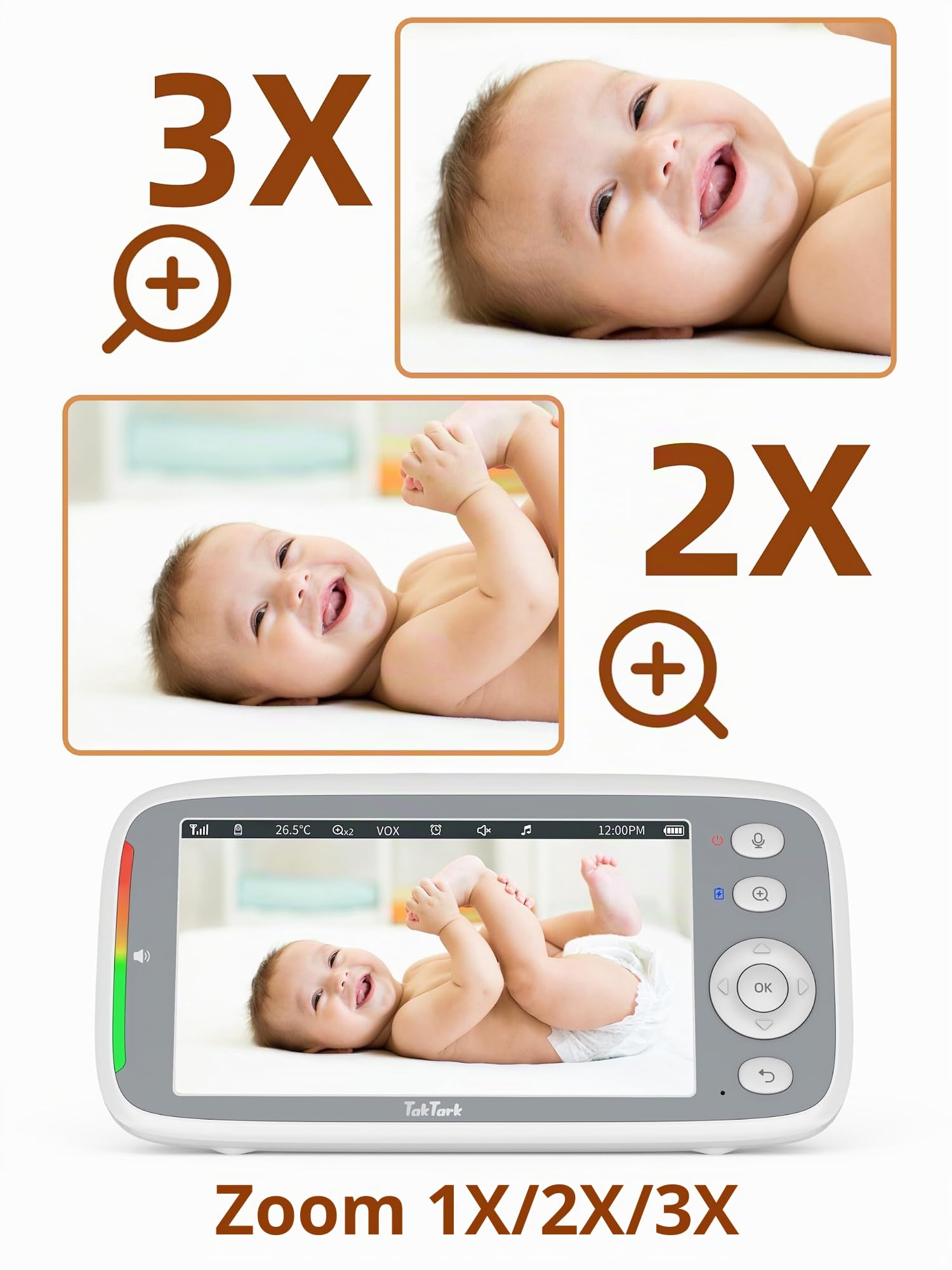 TakTark Baby Monitor, 5" 720P IPS Baby Monitor Video e Audio, 3050mAh Telecamera Bambini con Monitor VOX, Visione Notturna, Conversazione Bidirezionale, Allarme Temperatura
