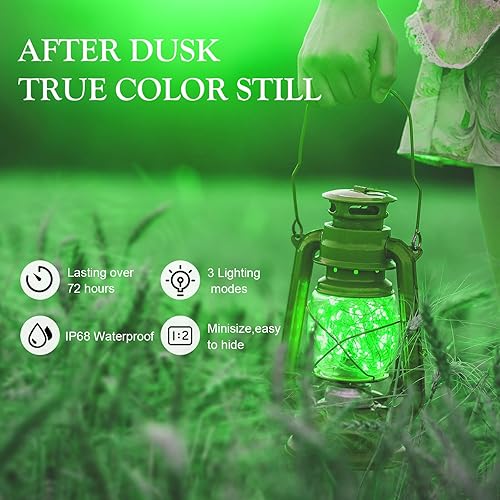 Miniatura 10 de Aogist Paquete de 12 luces LED de hadas con 3 modos, funciona con pilas, impermeable, alambre plateado, 7 pies, luciérnaga, luna estrellada, tarro