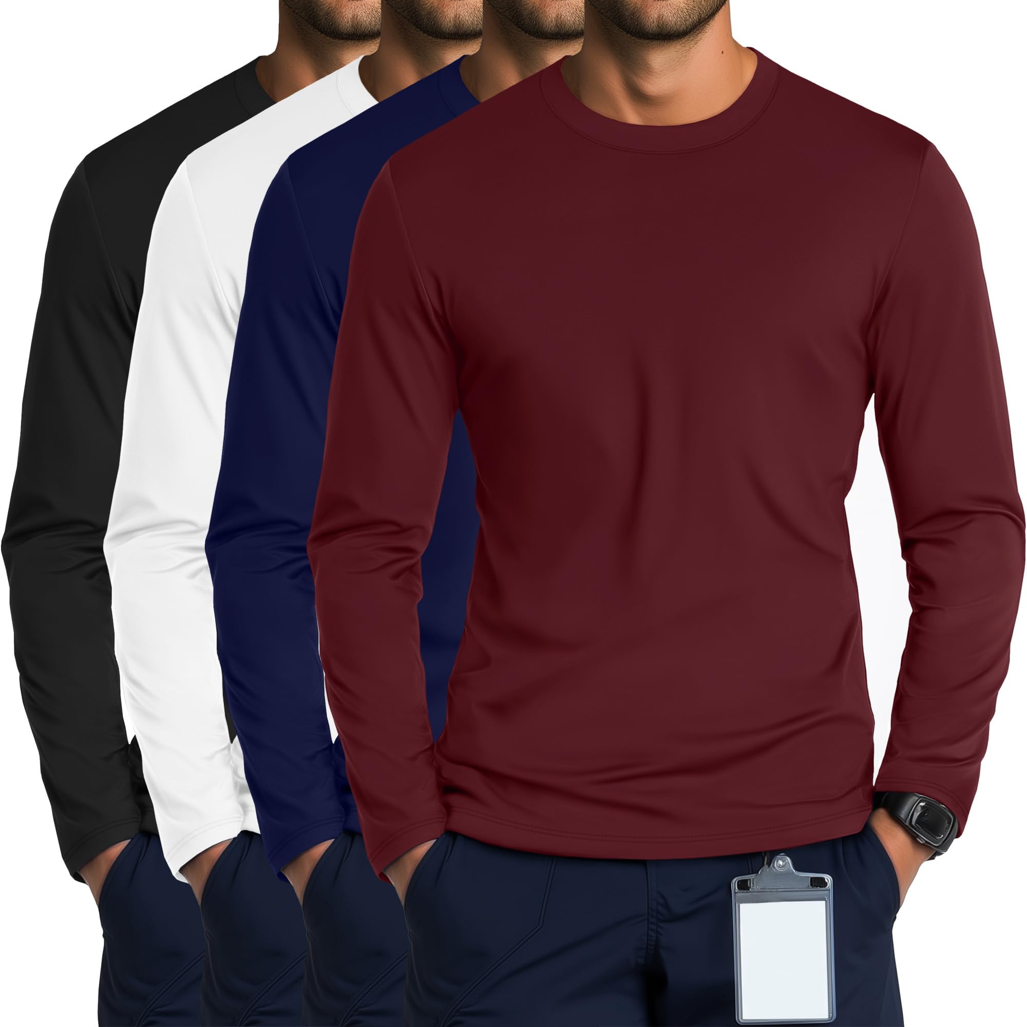 August Alley 4 Pack Men's Long Sleeve Crewneck Underscrub Tees