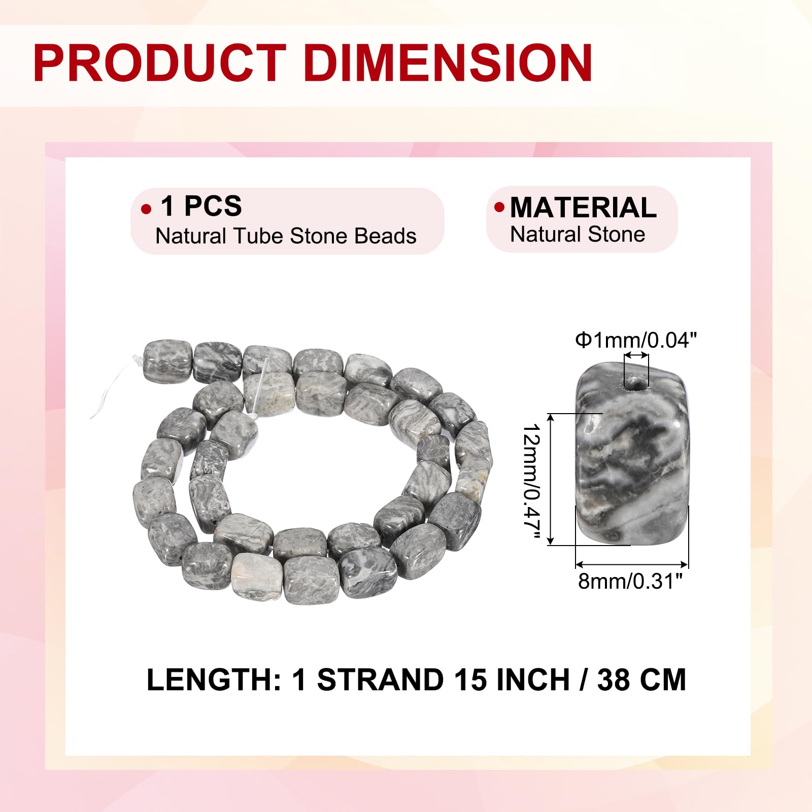PATIKIL 12x8mm Natural Stone Gemstone Beads for Jewelry Making 1 Strand 15"/38cm Cuboid Loose Spacer Beads Crystal Agate Beads for Bracelet Necklace DIY Art Craft Marble Gray - Image 2