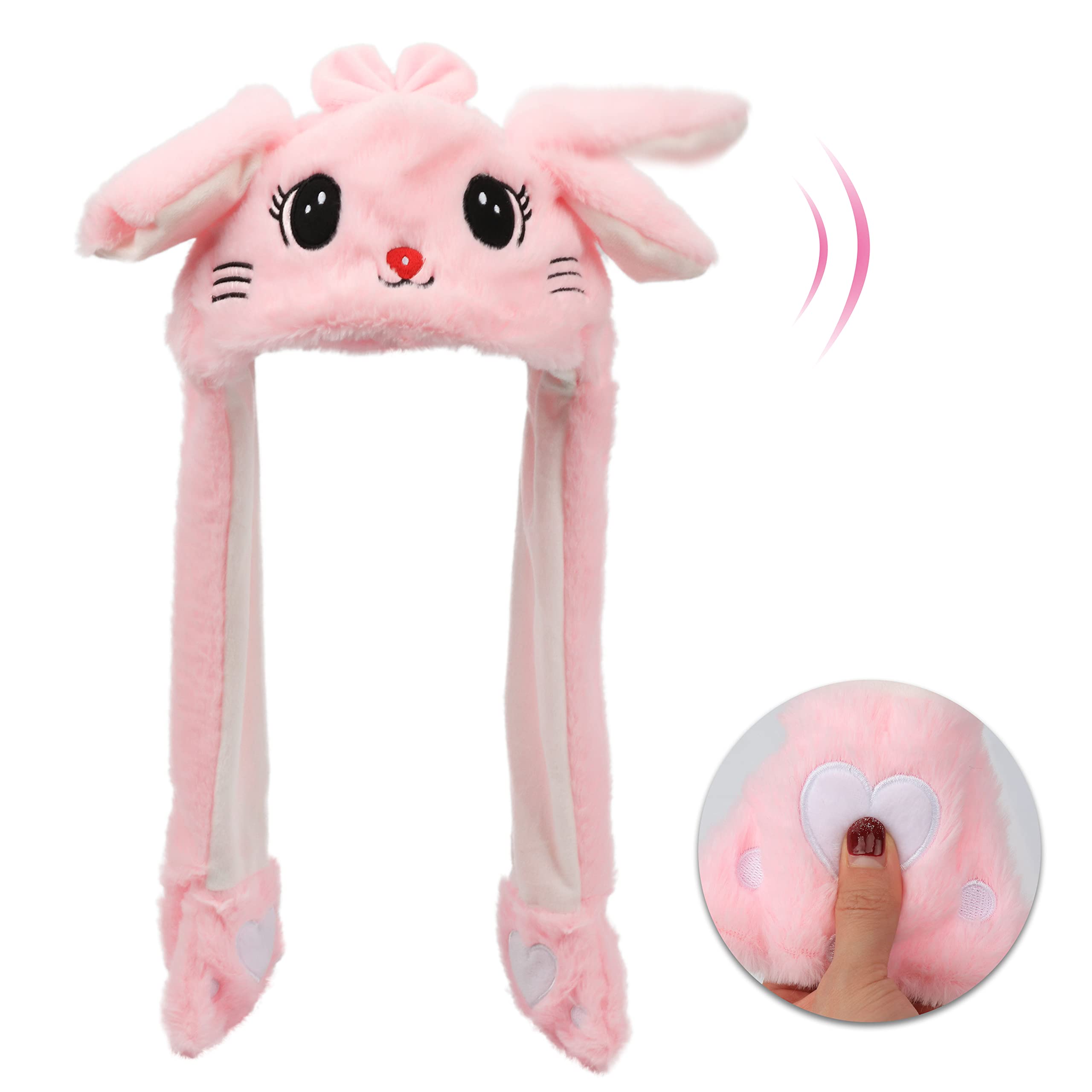 Bubblepompom Animal Hat with Ears Moving Jumping Pop Up Beating Hat Plush Holiday Cosplay Dress Up Funny Gift for Kids
