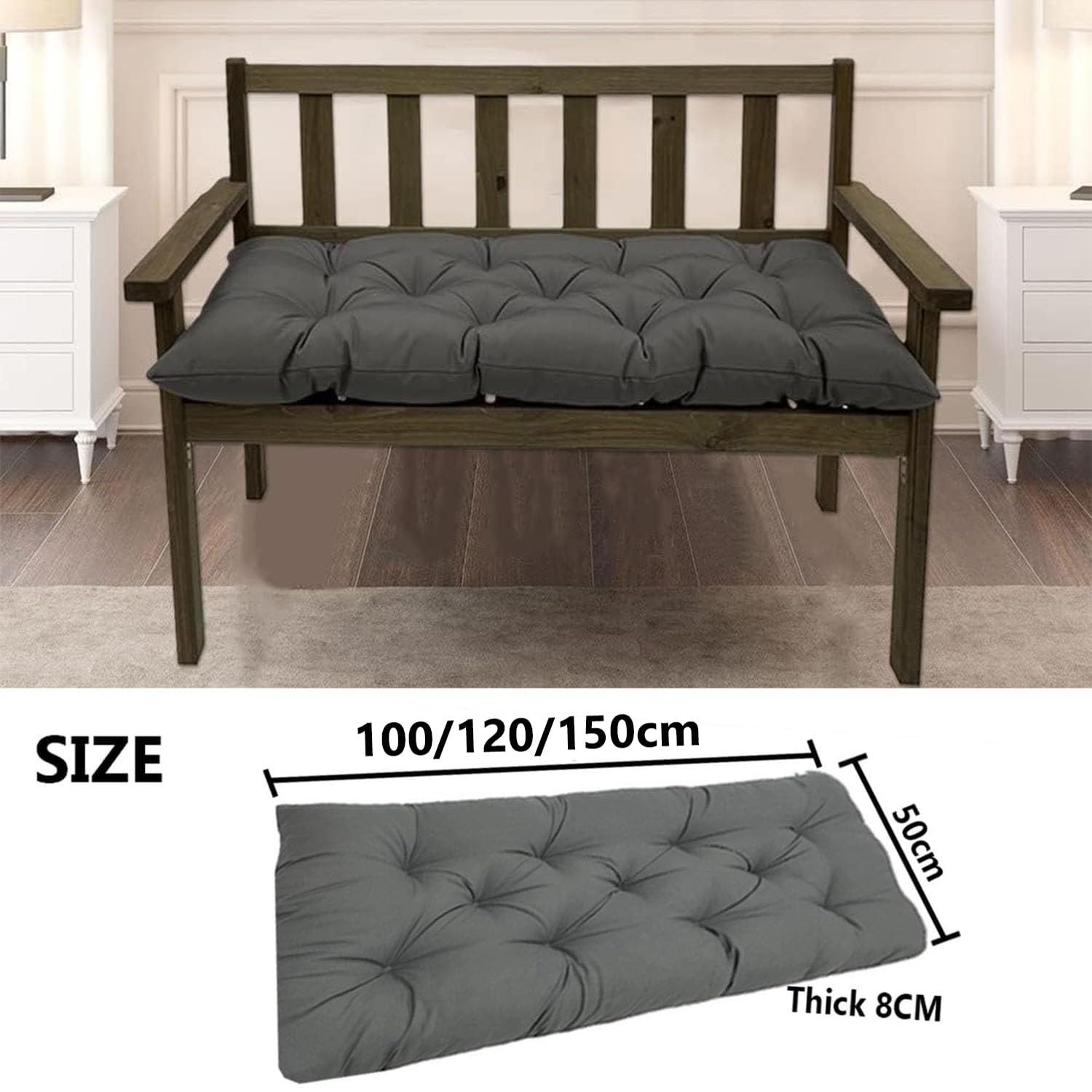 Cuscino per Panca 110x50cm, Morbido e Resistente, Adatto per Interno ed Esterno, Grigio Chiaro