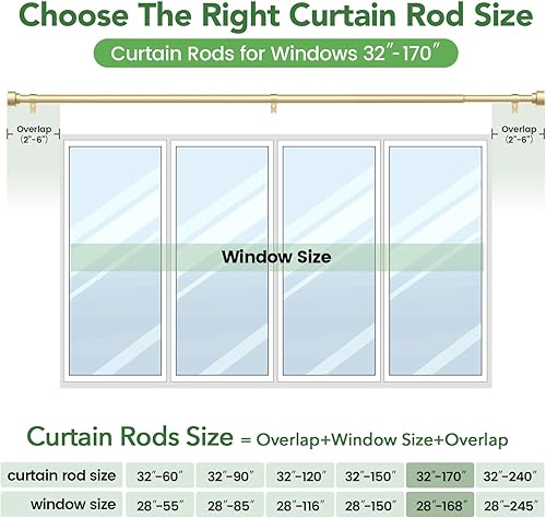 Miniatura 14 de Barras de cortina para ventanas de 28 a 48 pulgadas, barra de cortina ajustable de 1 pulgada, barra de cortina larga resistente para ventana, barras